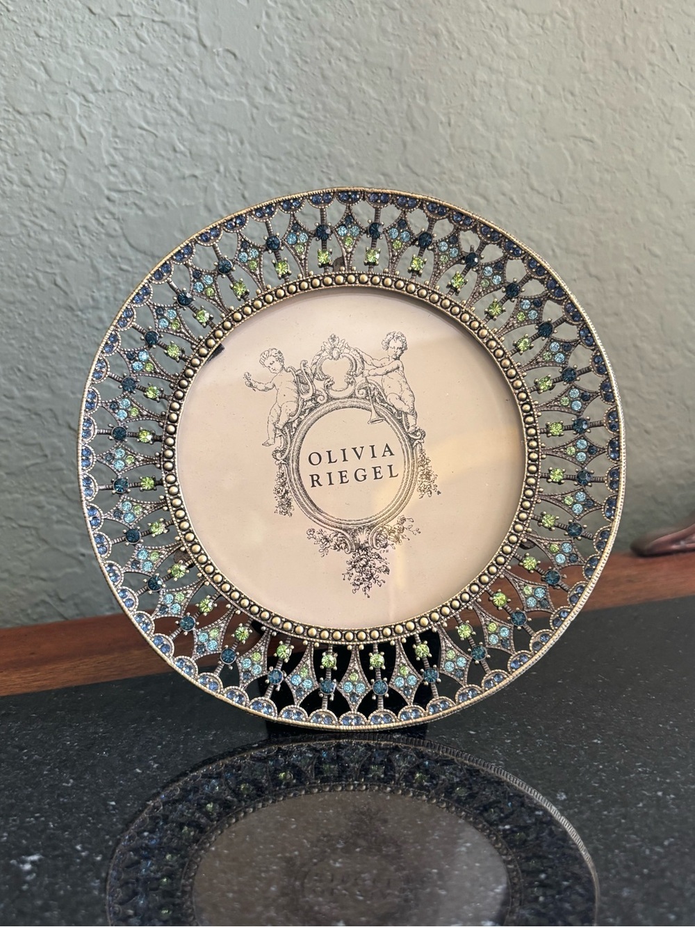 Olivia Riegel Jeweled Metal Freestanding Round Photo Frame Gold/Blue/Green - Picture 3 of 8
